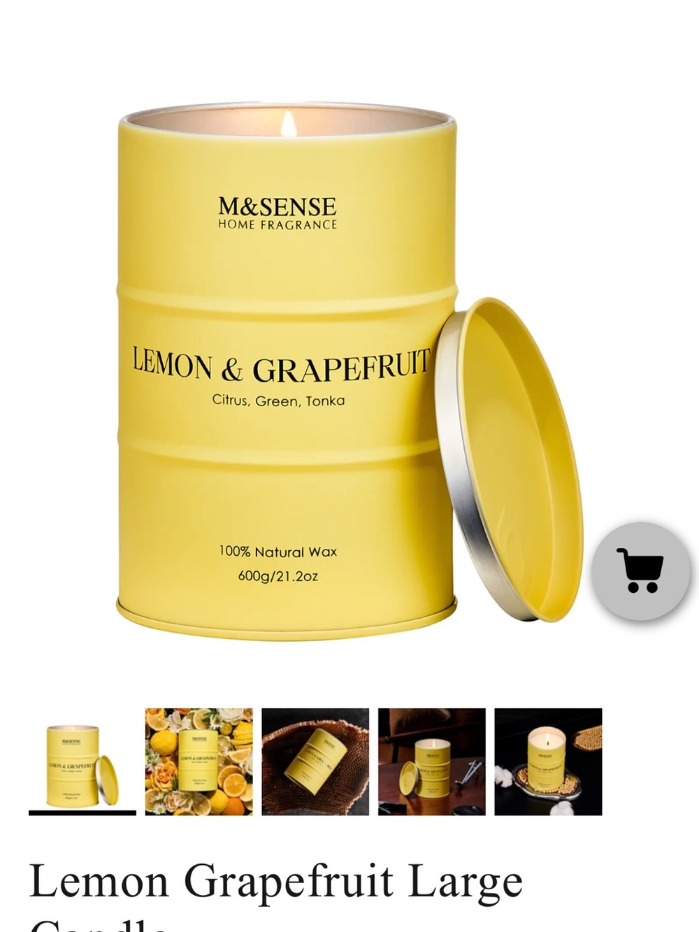 M&SENSE Lemon & Grapefruit Scented Candle - Yellow